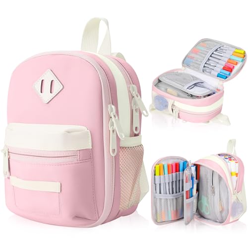 Large Capacity Pencil Case, Mini Backpack Pencil Case, Storage High Capacity Bag Pouch Holder Marker Pen Organizer, for Student, Teen Girls, Adults (Apricot Pink) - color: Apricot Pink