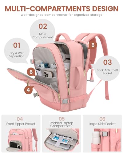 LOVEVOOK Travel Backpack For Women, 40L Carry On Backpack Flight Approved, TSA Personal Item Backpack Fits 17 Inch Laptop, Business Weekender Overnight Waterproof Daypack With 2 Packing Cubes, Pink - color: Pink, size: 40l-17.3 Inch-3pcs