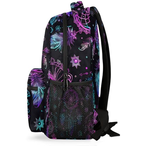 Kids School Backpack Purple Blue Dreamcatcher Large Bookbag for Elementary Students Boys Girls Lightweight Travel Casual Daypack Water Resistant Outdoor Hiking Sport Rucksack - color: Purple Blue Dreamcatcher