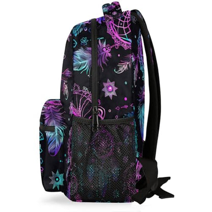 Kids School Backpack Purple Blue Dreamcatcher Large Bookbag for Elementary Students Boys Girls Lightweight Travel Casual Daypack Water Resistant Outdoor Hiking Sport Rucksack - color: Purple Blue Dreamcatcher