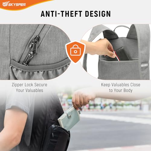 SKYSPER Anti Theft Hiking Backpack, 20L RFID Packable Travel Daypack, Lightweight Foldable Back Pack for Walking Daytrip - color: Grey