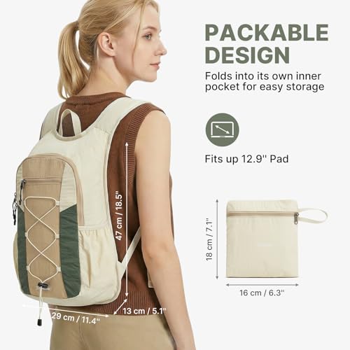 G4Free 20L Hiking Backpack Lightweight Daypack with Phone Pocket Small Packable Foldable Hiking Bag for Women Men, Green+Beige - color: Green+beige