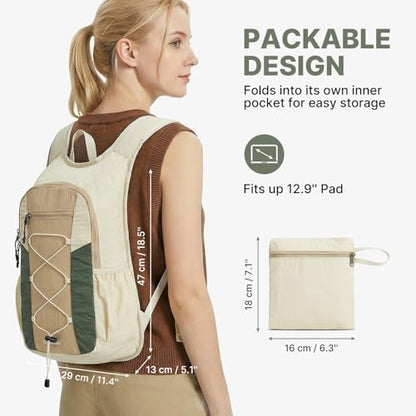 G4Free 20L Hiking Backpack Lightweight Daypack with Phone Pocket Small Packable Foldable Hiking Bag for Women Men, Green+Beige - color: Green+beige
