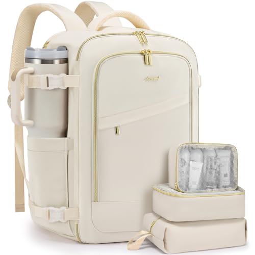 LOVEVOOK 40L Travel Backpack for Women, Carry On Flight Approved, Large Personal Item Bag, Fits 17 inch Laptop, TSA Approved Luggage with 3 Packing Cubes, Waterproof Weekender Gym Backpack - color: White, size: 40L