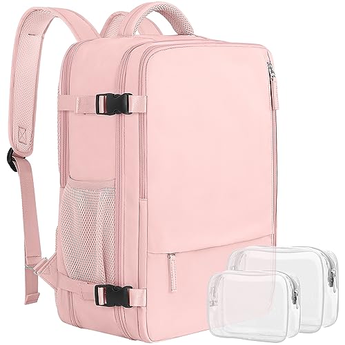 Sinaliy Large Travel Backpack for Women, 40L Carry On Backpack, 17 Inch Laptop Waterproof Backpack, College Bookbag, Backpack for Women, as Person Item Flight Approved - color: Pink