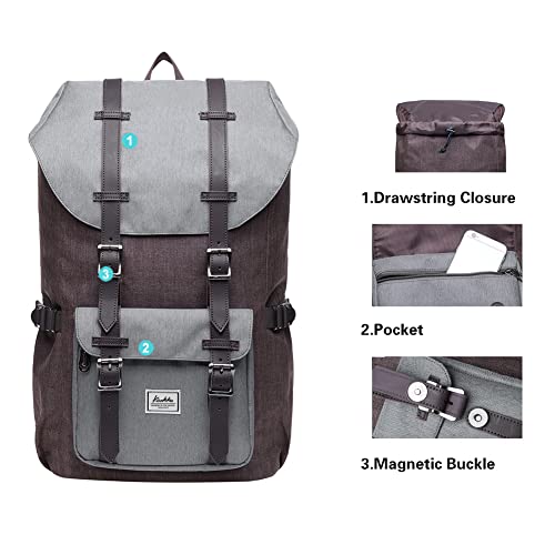 KAUKKO Laptop Backpack Travel Outdoor Weekend Bag Carry on Daypack Stylish and Durable Rucksack Hiking Backpack Fits 15.6"(5-4-GREYCOFFEE) - color: Greycoffee, size: Large