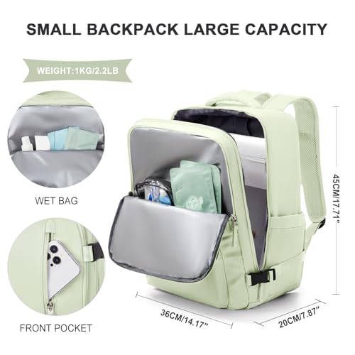 VECAVE Travel Backpack for Women, Airline Flight Approved Carry On Backpacks Waterproof 14 Inch Laptop Backpack with Shoe Compartment Casual Daypack Green. - color: H61-green, size: Small