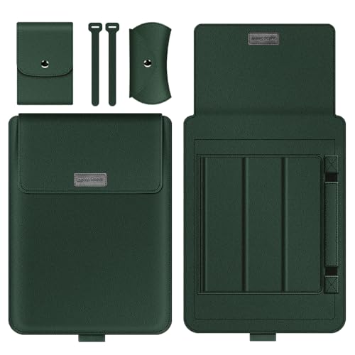 Laptop Sleeve 11-12" Case with Stand Compatible with Microsoft Surface Laptop 5/4/3/2 13.5", MacBook Air/Pro 13.3", PU Leather Sleeve for 15-16" Laptop Computers - Dark Green - color: Dark Green, size: 11-12 Inch