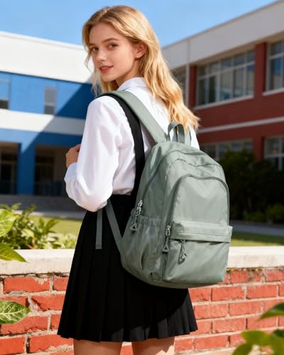 BJLFS Green Cute School Backpack with Laptop Compartment Small Travel Laptop Backpack for Women Men Waterproof College Backpack Simple School Bag for Teens Girls Boys - color: A0-green