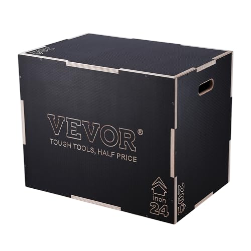 VEVOR 3 in 1 Plyometric Jump Box, Easy-to-Assemble Wood Plyo Box for Jumping Trainers, Home Gym Training and Conditioning - style: 30"x24"x20"