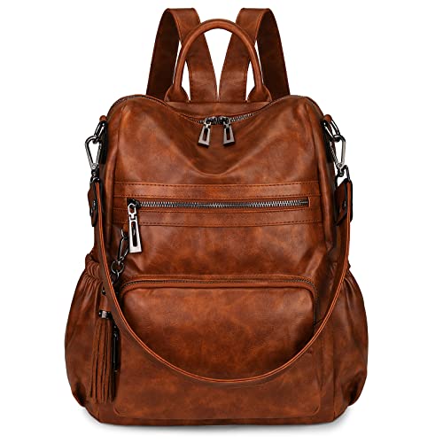 Uromee Travel Backpack Purse for Women Vegan Leather Ladies Fashion Tassel Shoulder Bag Convertible - color: 0243 Brown Oil Wax