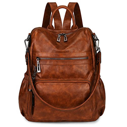 Uromee Travel Backpack Purse for Women Vegan Leather Ladies Fashion Tassel Shoulder Bag Convertible - color: 0243 Brown Oil Wax