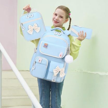 ACESAK Girls Backpack - 3PCS Backpack for Girls Cute School Backpacks for Girl Kindergarten Elementary Preschool Middle Kids School Bags with Lunch Box Pencil Case Set (Blue Beige) - color: Blue Beige