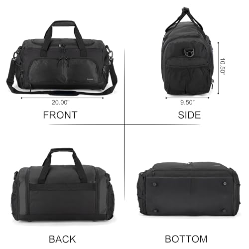 Boarding Blue Gym Travel Bag for Women & Men-20 Inches Lightweight Duffel Bag with Wet Pocket Shoe Compartment Including Water Resistant Pouch (Black) - color: Black