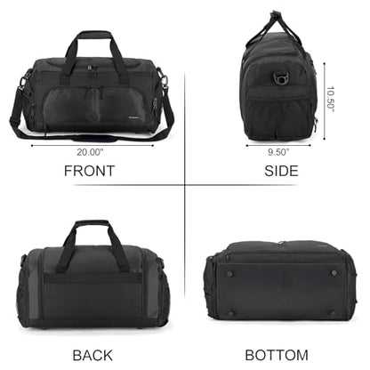 Boarding Blue Gym Travel Bag for Women & Men-20 Inches Lightweight Duffel Bag with Wet Pocket Shoe Compartment Including Water Resistant Pouch (Black) - color: Black