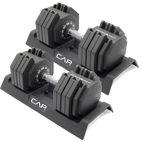 CAP ADJUSTABELL Adjustable Dumbbell Weights - Singles & Pairs | 12.5 lb, 25 lb & 55 lb | Multiple Handle Options - size: 55 lb - Chrome Handle, style: Pair
