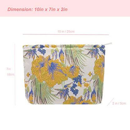 Makeup Bags for Purse Zipper Cosmetic Pouch Large Travel Canvas Make Up Organizer Tool Pouch for Women and Girls,Brocade Flower Yellow - color: Brocade Flower Yellow