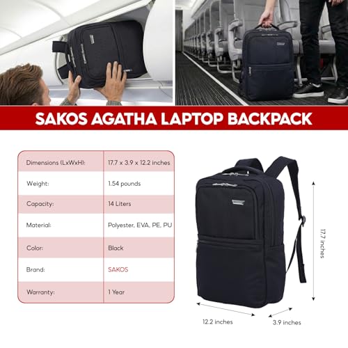 SAKOS Agatha 15.6 inch Laptop Backpack with USB Charging Port, Professional Travel Backpack Carry on Flight - TSA Approved, Water Repellent Backpack for Men & Women with Laptop Compartment - Black - color: 3. Agatha - Black