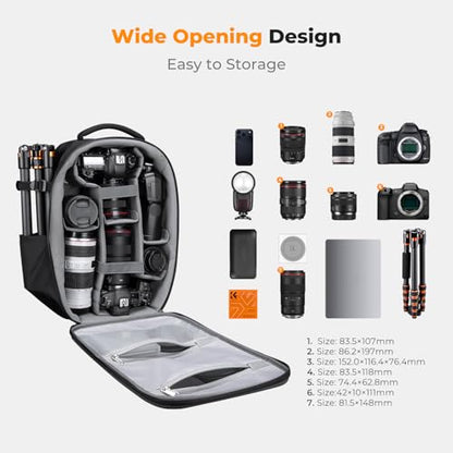 K&F CONCEPT Camera Backpack,Hardshell Photography DSLR Camera Bag with 15-15.6 Inch Laptop Compartment Waterproof Hard Shell Camera Case - color: Deep Grey