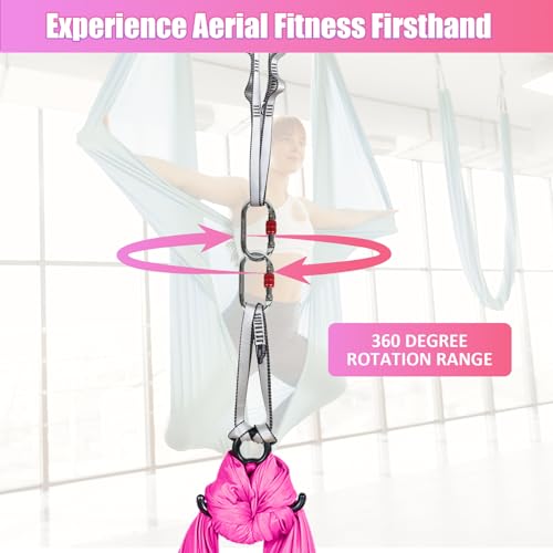 Aerial Silks Kit & Aerial Yoga Hammock - 11Yd Premium Fabric with Hardware - Easy Setup for Flying Yoga, Aerial Swing & Fitness - Supports Up to 14ft Rigging - color: Hot Pink