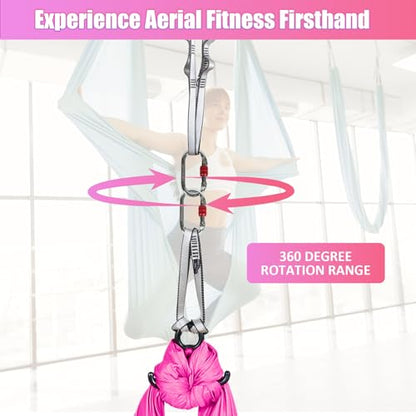 Aerial Silks Kit & Aerial Yoga Hammock - 11Yd Premium Fabric with Hardware - Easy Setup for Flying Yoga, Aerial Swing & Fitness - Supports Up to 14ft Rigging - color: Hot Pink