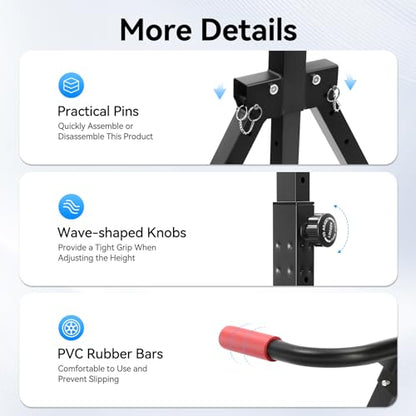 440.92LBS Pull Up Bar Station, Portable Pullup Bar Station, 5.74-7.55ft Height Adjustable 1.2MM-wall Stable Triangular Structure PVC Carbon Steel Freestanding Home Training Workout Dip Stands