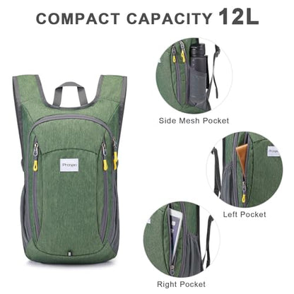 Prospo 12L Hiking Backpack Small Lightweight Travel Backpack for Women Men Casual Foldable Shoulder Bag - color: Green