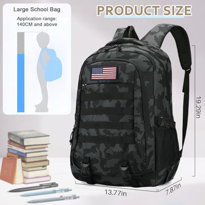 19'' Camo Backpack for Boys - Waterproof Tactical Bookbag for 15.6" Laptop Sleeve & MOLLE System for School Camping Travel - color: Camo Backpack Single Pack 4