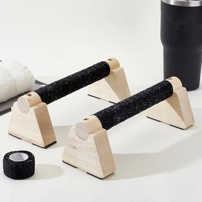 AHANDMAKER Wooden Parallettes Bars for Handstand Training in Natural Bisque Calisthenics Equipment Push Up Bars Dip Stands for Home Gym Strength Training Men Fitness Essentials - size: 24.9x8.8x10cm