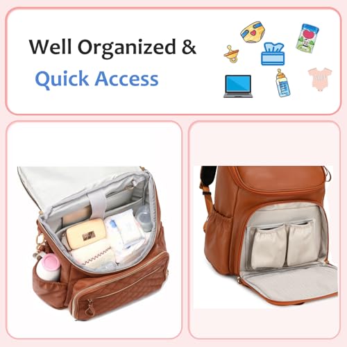 LORADI Lightweight Diaper Bag Backpack, Baby Shower Gifts, Brown | Stroller Clips, Insulated Pockets, Water-resistant, Easy to Clean, Durable - color: Brown