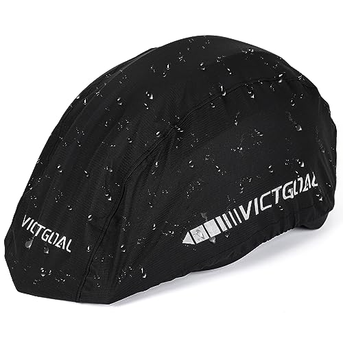 VICTGOAL Bike Helmet Cover with Reflective Stripes Waterproof Windproof Bicycle Helmets Rain Covers for Mountain Road Bike Cycling - color: Black