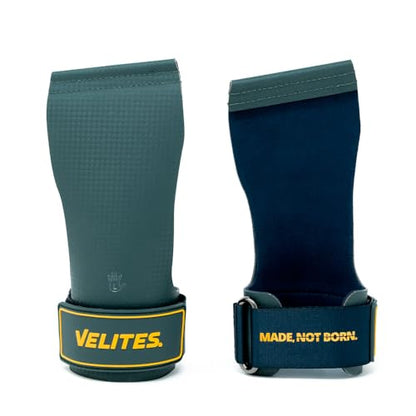 Velites - Official Crossfit® Games Quad Ultra Grips - No Chalk and Smooth Bars - Wristbands and Carry Bag Included - Pull-ups, Muscle-ups and Toes to bar - color: Green, size: Large