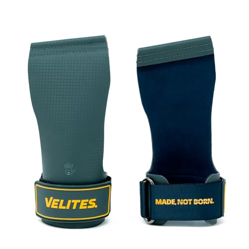 Velites - Official Crossfit® Games Quad Ultra Grips - No Chalk and Smooth Bars - Wristbands and Carry Bag Included - Pull-ups, Muscle-ups and Toes to bar - color: Green, size: X-Large