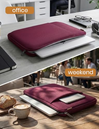 DOMISO Laptop Case Laptop Sleeve Cover for 14 inch MacBook Pro M4/M3/M2/M1 Pro/Max, Compatible with 13.3 inch HP Dell ASUS Notebook, Water-Resistant Bag with Scalable Handle and Small Case,Wine - color: Wine, size: 13-13.3 inch