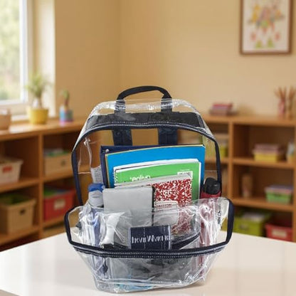 Trail maker Clear Backpack Heavy Duty with Padded Straps, Side Pockets for Kids, Boys, Girls, School, Stadium Approved Events - color: Navy