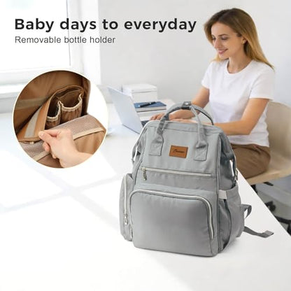 Diaper Bag Backpack, Large Capacity Baby Bag with Waterproof Changing Pad, Wet/Dry Pocket, Insulated Bottle Pockets, Stroller Straps and Luggage Sleeve, Unisex for Mom and Dad, 27L Grey - color: Grey, size: Large