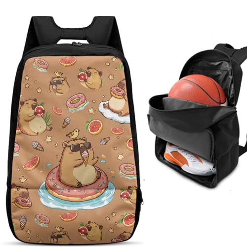 Basketball Backpack With Separate Ball Compartment And Shoes Fit Basketball Volleyball Football - color: Cute Capybara
