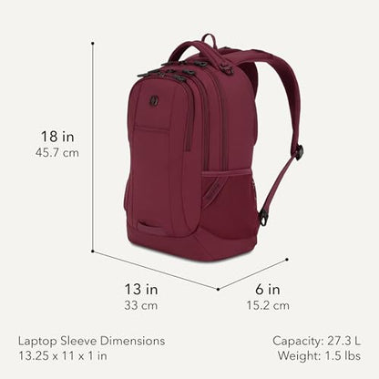 SWISSGEAR Cecil Laptop Backpack, Fits Most 16-Inch Laptops, Three-Compartment Design, Airflow Back Panel, Merlot, 27.3L, 18-Inch - color: Merlot