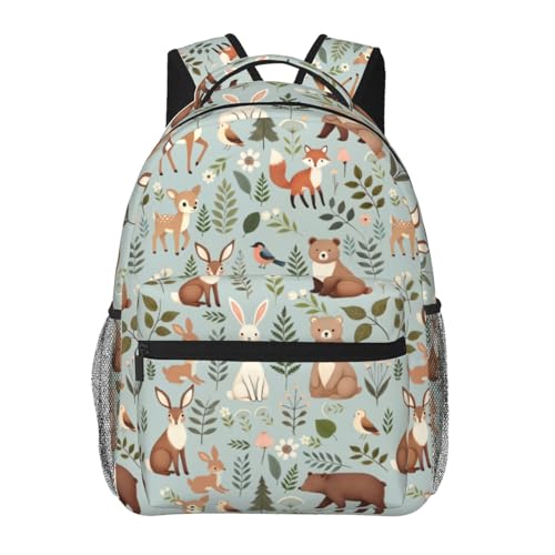 Rabbit Floral Casual Backpack, Lightweight Laptop Bag Daypack, Forest Animal and Flower Backpacks for Women Girls Teens Students, Cute Bunny Polyester Bookbag Gifts for School Work Travel Hiking - color: Rabbit03