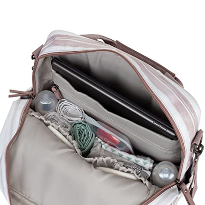 JuJuBe Nature Babe Diaper Bag Backpack with Portable Baby Changing Pad, Sustainable Multi-Function Bag for Bottles, Diapers, Made with 24 Recycled Plastic Bottles, Watercolor Stripe, Mother's Day Gift