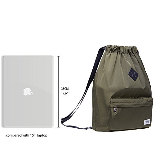 KAUKKO Drawstring Sports Backpack Gym Yoga Bag Shoulder Rucksack for Men and Women(1031-2-GREEN) - color: Nylon Army Green