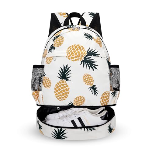 Dry Wet Gym Backpack with Shoe Compartment and Wet Pocket for Women Water Resistant Sports Bag for Swimming Beach Yoga Travel, Pineapple M - color: Pineapple, size: Medium