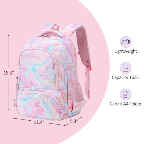 abshoo Marble Lightweight Girls Backpack For School Kids Elementary Kindergarten Bookbag School Bags (Marble Pink-A) - color: Marble Pink-a