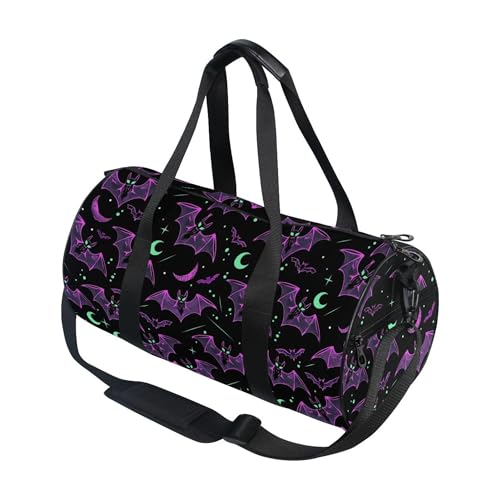 MNSRUU Sports Duffel Bags, Neon Purple and Bats Stars and Moons Athletic Gym Bag Overnight Workout Travel Tote Luggage for Men Women Yoga - color: Bats A8890