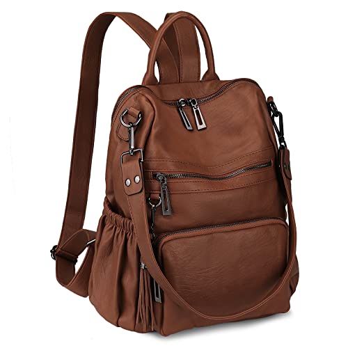 Uromee Travel Backpack Purse for Women Vegan Leather Ladies Fashion Tassel Shoulder Bag Convertible - color: 0243 Brown Mixed