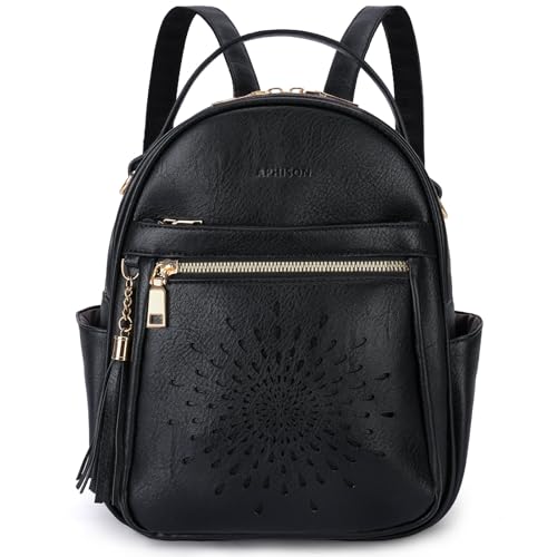 APHISON Small Backpack Purse for Women Cute PU Leather Mini Backpacks Ladies Casual Lightweight Travel Daypack Waterproof - color: 6-black, size: Small