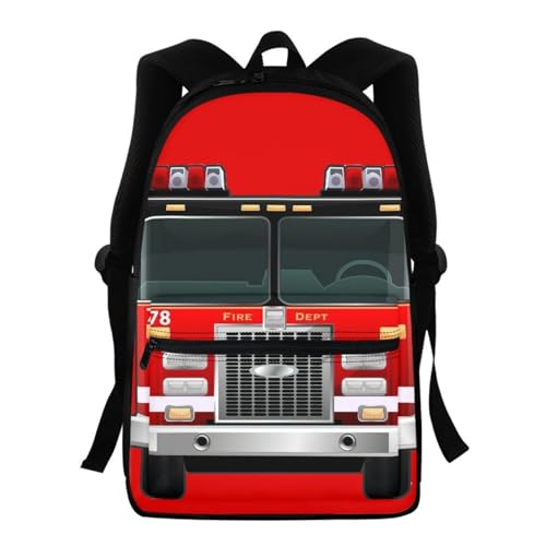 AFPANQZ Cartoon Fire Truck Backpack for Elementary School for Womens Girls Boys Lightweight School Bags Bookbags Daypack Satchel with Front Pocket - color: Fire Truck