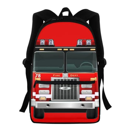 AFPANQZ Cartoon Fire Truck Backpack for Elementary School for Womens Girls Boys Lightweight School Bags Bookbags Daypack Satchel with Front Pocket - color: Fire Truck