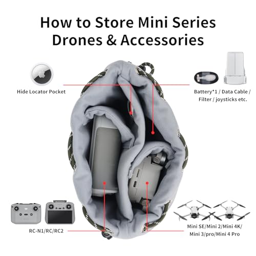 CQT Drawstring Osmo Action 6 5 4 pro 360 Mini 3 4 Pro Bag, Drone PU Crossbody shoulder Bag Pouch Handbag Waterproof Storage Bag for DJI Mavic MINI 4 3 PRO 2 SE 4K and NEO 2 Drone Accessories (Black) - color: Black