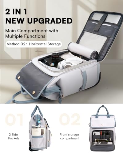 Rolling Backpack for Women, Travel Rolling Laptop Backpack with Wheels, Vertical & Horizontal Storage 2 In 1, Flip-Top Design, Water-Resistant Overnight College Underseat Carry on Luggage, Grey - color: Grey